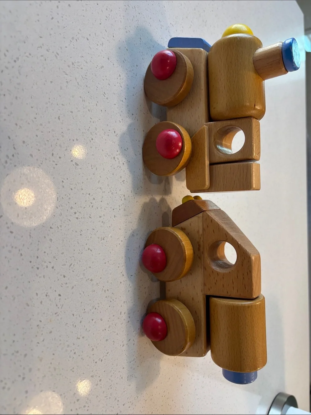 Vintage Wobblio Wooden Toy Lot - Train Engine & Car Truck Vehicle Set -